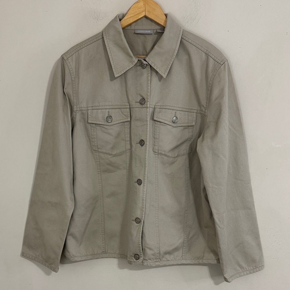Ladies Beige Button-Front Cotton Jacket size XL Spring Casual Streetwear